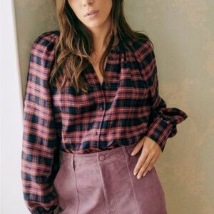 Sezane Lealys Check Print Button Down Shirt, 38